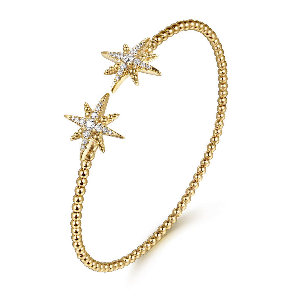 Gabriel & Co., 14K Yellow Gold Bujukan and Diamond Starburst Open Bangle Bracelet