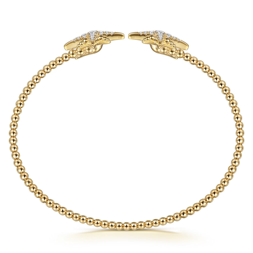 Gabriel & Co., 14K Yellow Gold Bujukan and Diamond Starburst Open Bangle Bracelet
