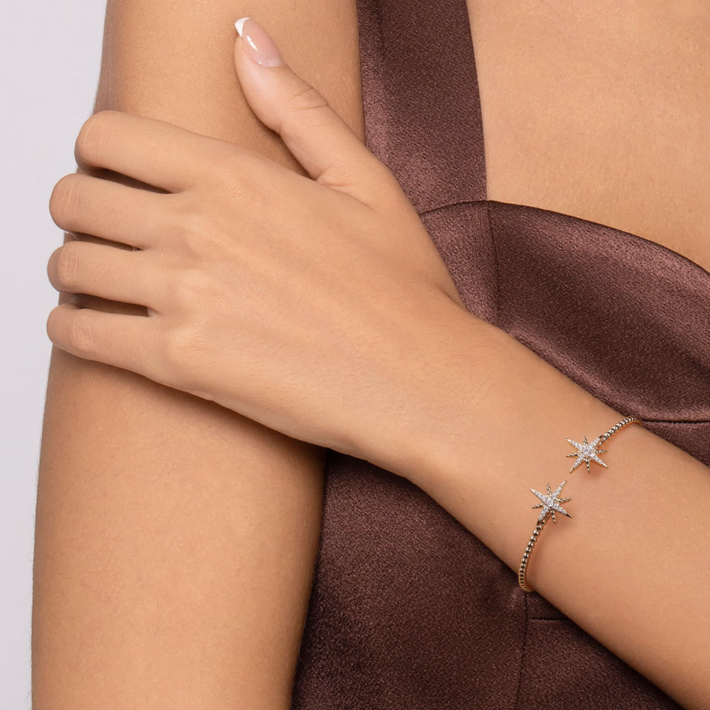 Gabriel & Co., 14K Yellow Gold Bujukan and Diamond Starburst Open Bangle Bracelet
