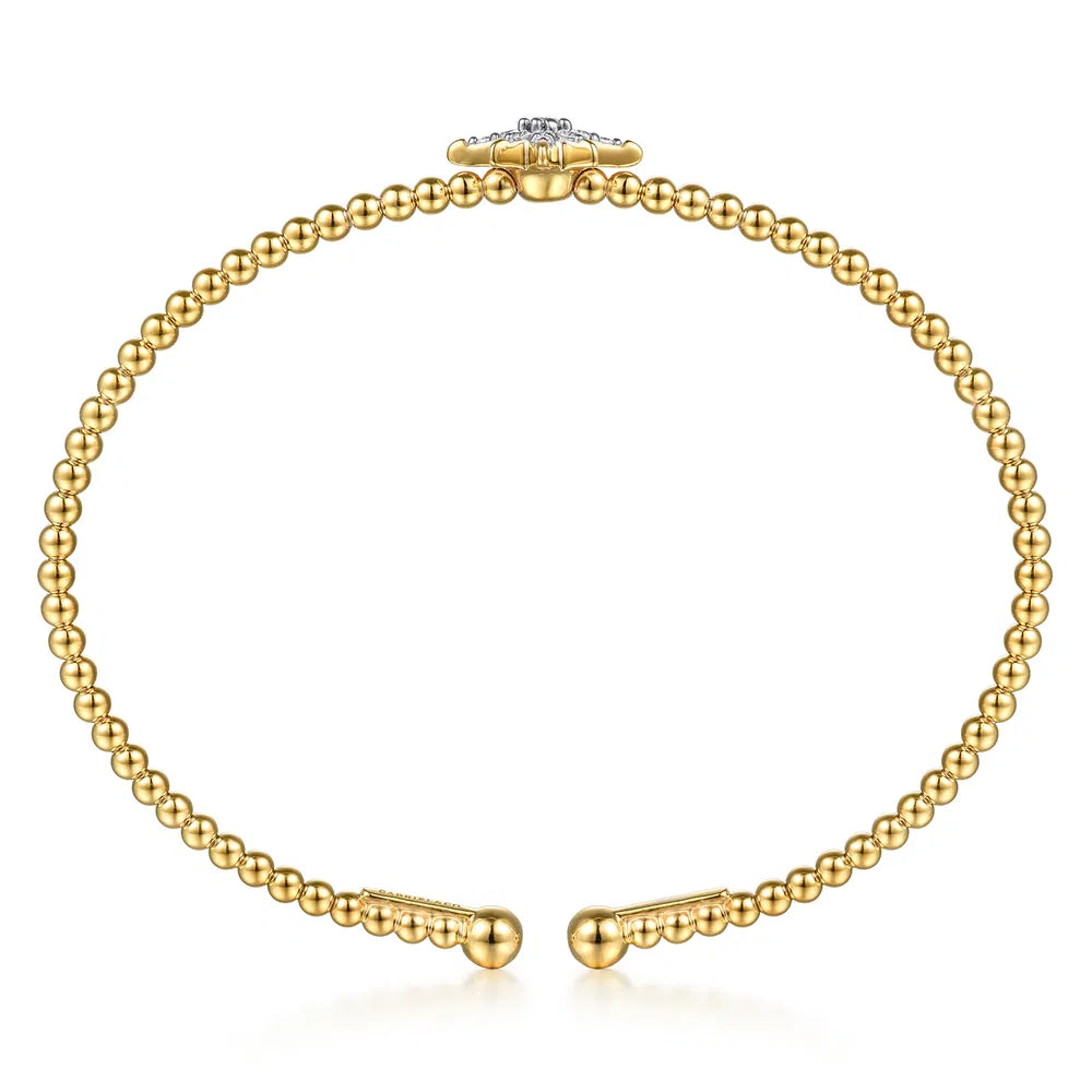 Gabriel & Co., 14K Yellow Gold Bujukan and Diamond Starburst Split Bangle Bracelet