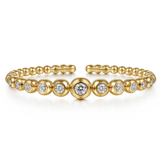 Gabriel & Co., 14K Yellow Gold Bujukan and Graduating Diamond Split Bangle Bracelet