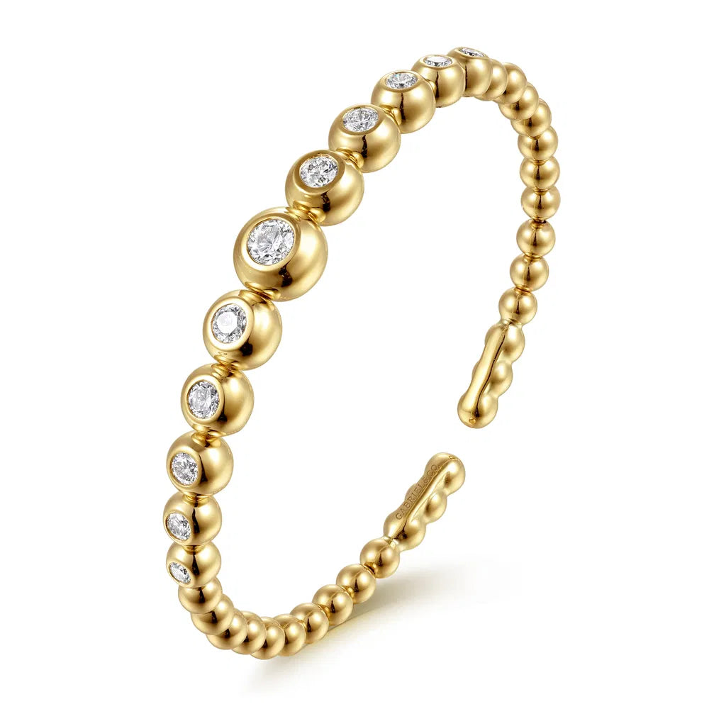 Gabriel & Co., 14K Yellow Gold Bujukan and Graduating Diamond Split Bangle Bracelet