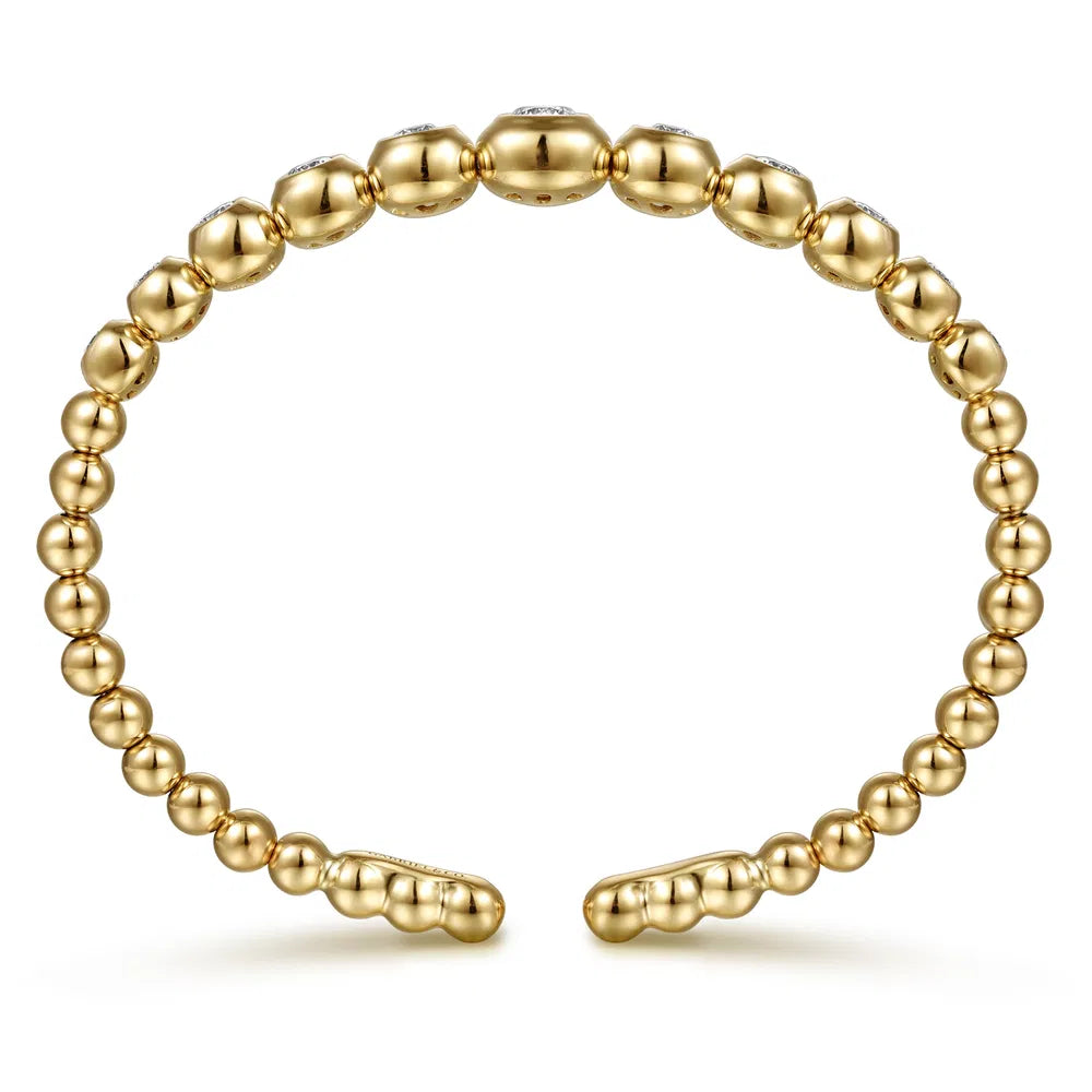 Gabriel & Co., 14K Yellow Gold Bujukan and Graduating Diamond Split Bangle Bracelet