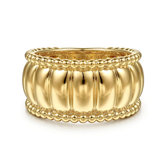 Gabriel & Co., 14K Yellow Gold Bujukan and Scallop Wide Band Ring