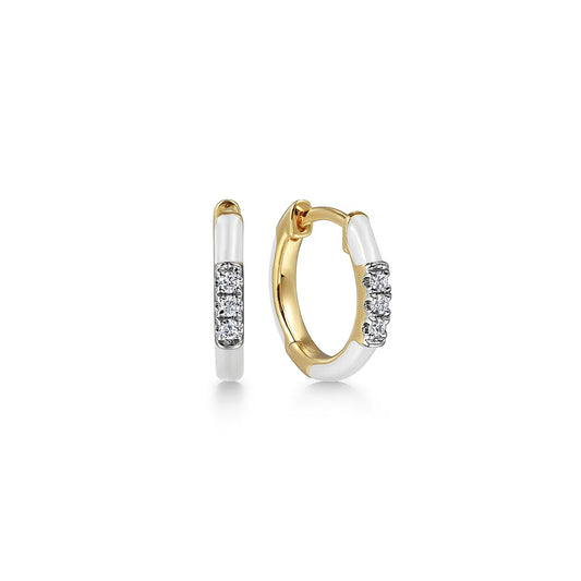 Gabriel & Co., 14K Yellow Gold Classic Diamond Huggies with White Enamel