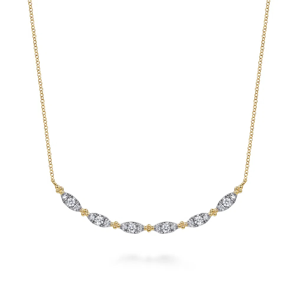 Gabriel & Co., 14K Yellow Gold Curved Bujukan Bar Diamond Necklace