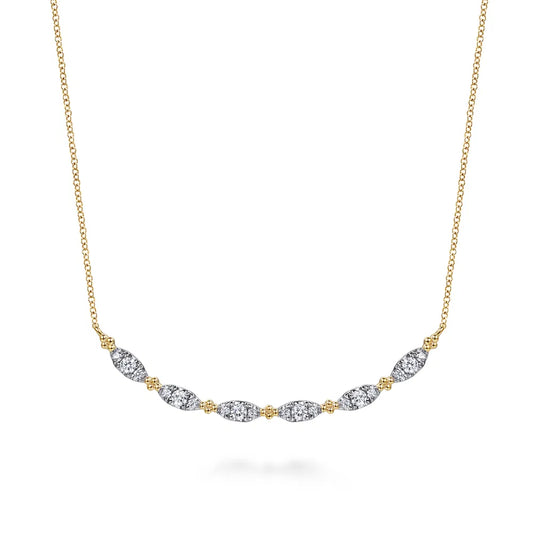 Gabriel & Co., 14K Yellow Gold Curved Bujukan Bar Diamond Necklace