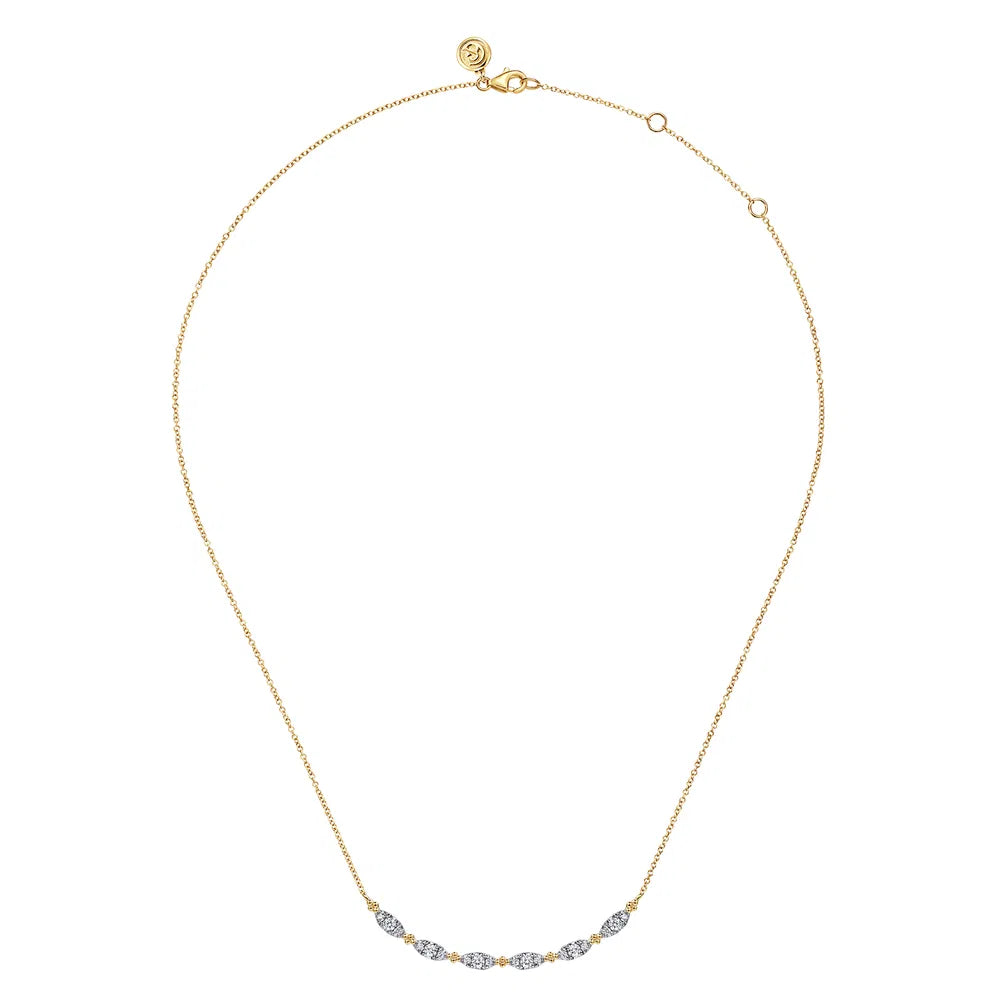 Gabriel & Co., 14K Yellow Gold Curved Bujukan Bar Diamond Necklace