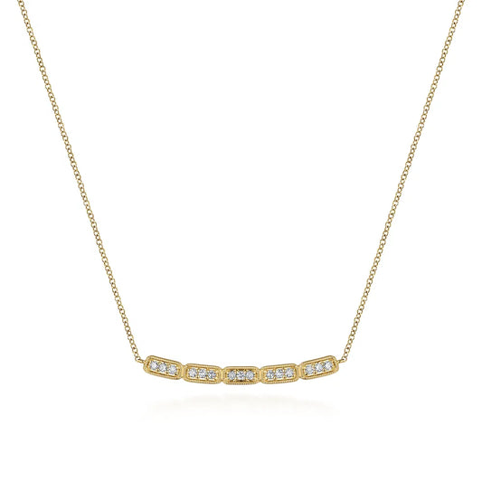 Gabriel & Co., 14K Yellow Gold Curved Rectangular Station Bar Necklace with Diamonds