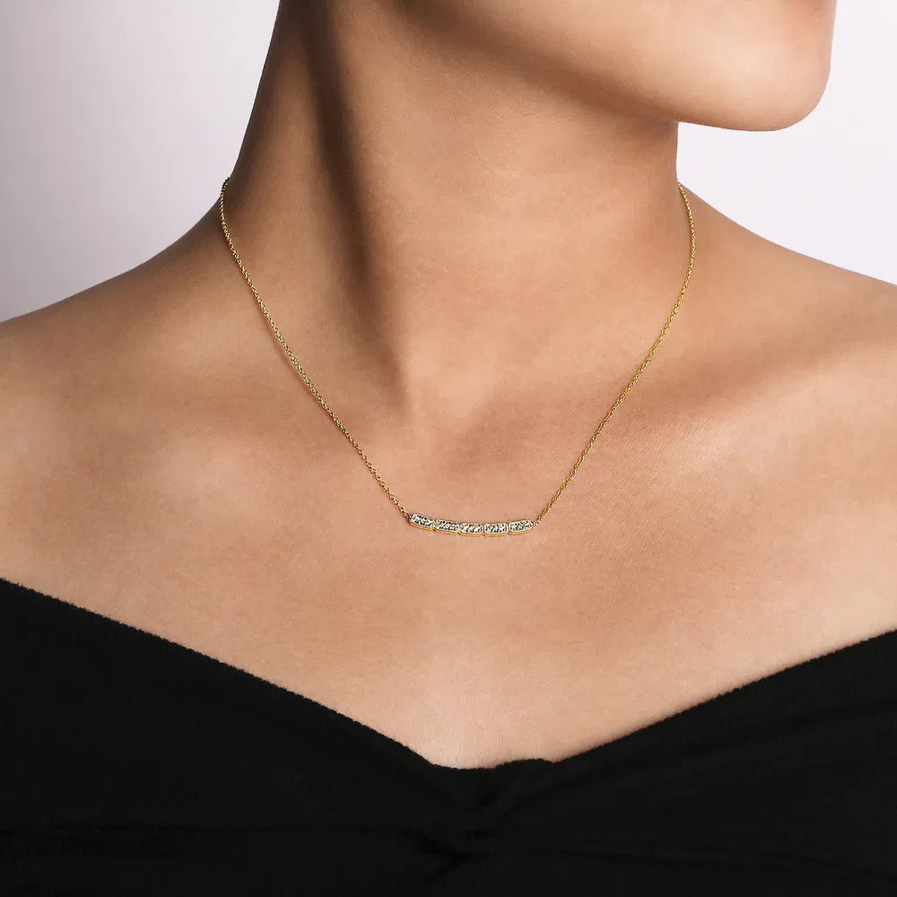 Gabriel & Co., 14K Yellow Gold Curved Rectangular Station Bar Necklace with Diamonds