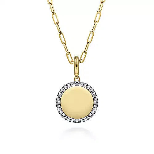Gabriel & Co., 14K Yellow Gold Diamond 18mm Round Medallion Personalized Pendant