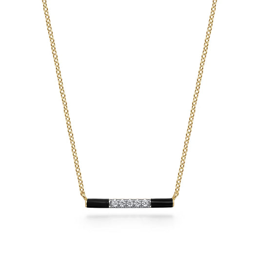 Gabriel & Co., 14K Yellow Gold Diamond Bar Necklace with Black Enamel