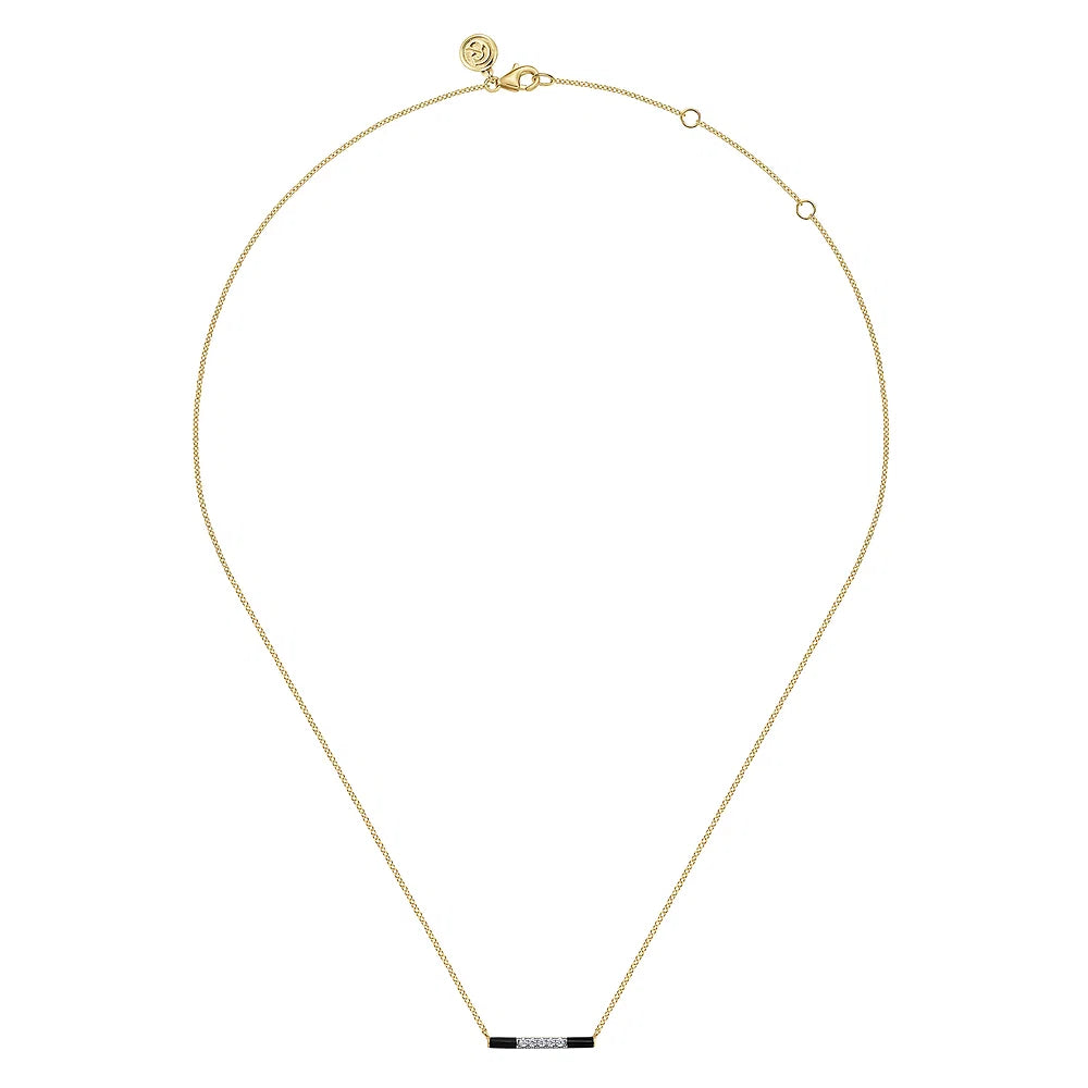 Gabriel & Co., 14K Yellow Gold Diamond Bar Necklace with Black Enamel