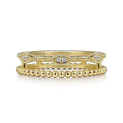 Gabriel & Co., 14K Yellow Gold Diamond Bujukan Marquis Shape Easy Stackable Ring