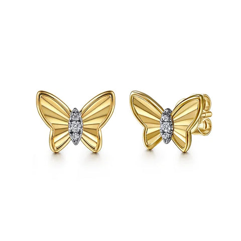 Gabriel & Co., 14K Yellow Gold Diamond Butterfly Stud Earrings