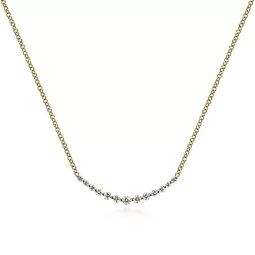 Gabriel & Co., 14K Yellow Gold Diamond Curved Bar Necklace