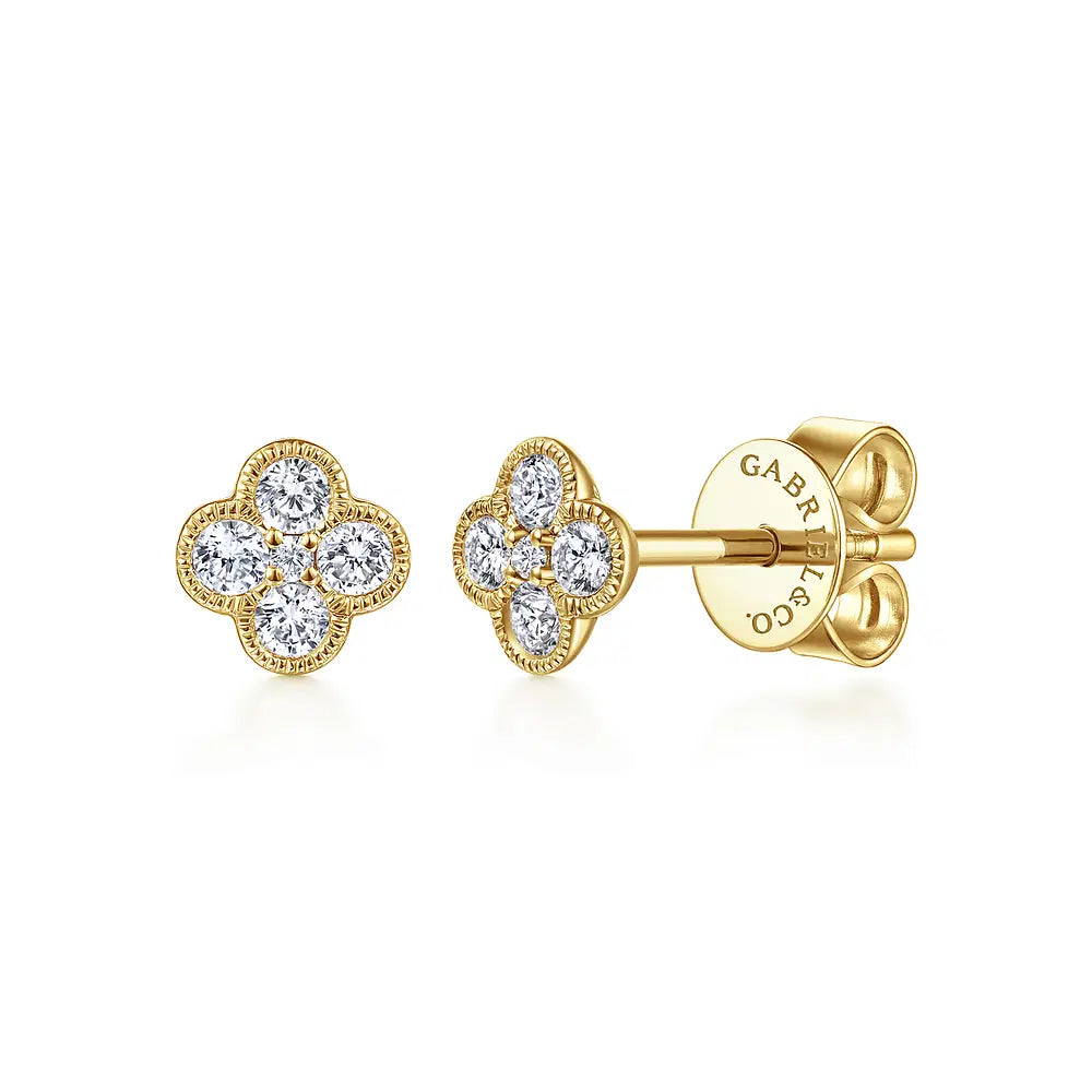 Gabriel & Co., 14K Yellow Gold Diamond Flower Stud Earrings