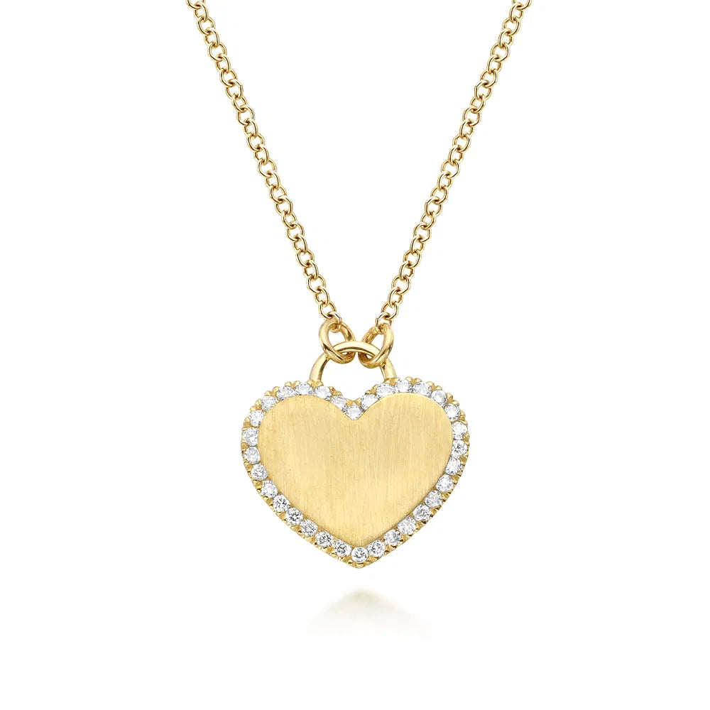 Gabriel & Co., 14K Yellow Gold Diamond Halo Heart Pendant Necklace