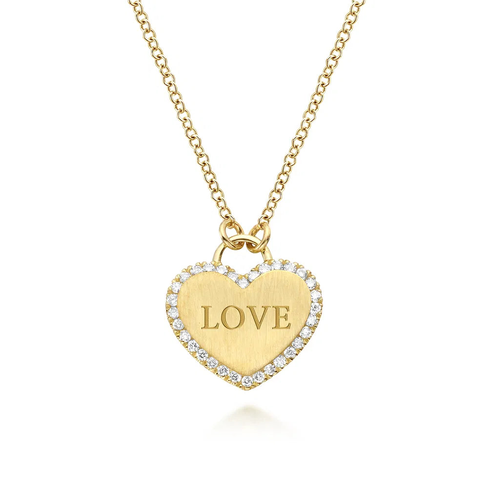 Gabriel & Co., 14K Yellow Gold Diamond Halo Heart Pendant Necklace