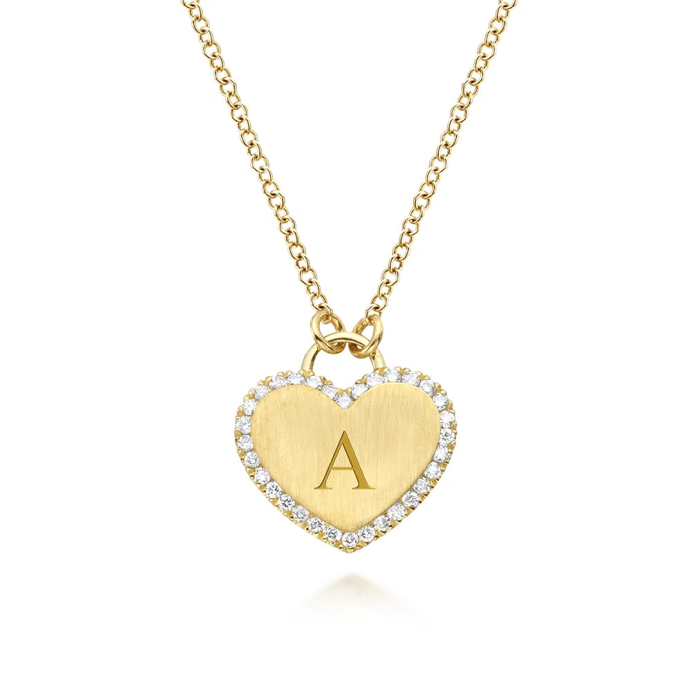 Gabriel & Co., 14K Yellow Gold Diamond Halo Heart Pendant Necklace