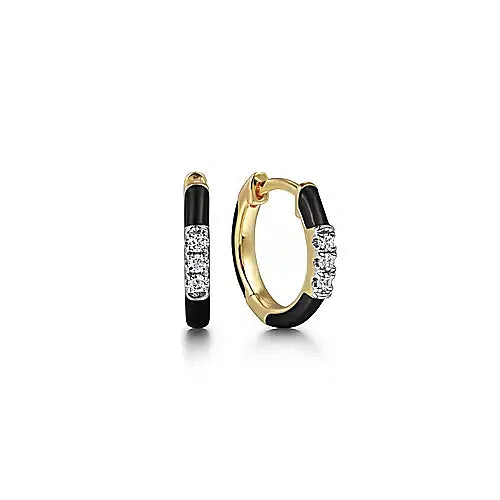 Gabriel & Co., 14K Yellow Gold Diamond Huggie Earrings with Black Enamel