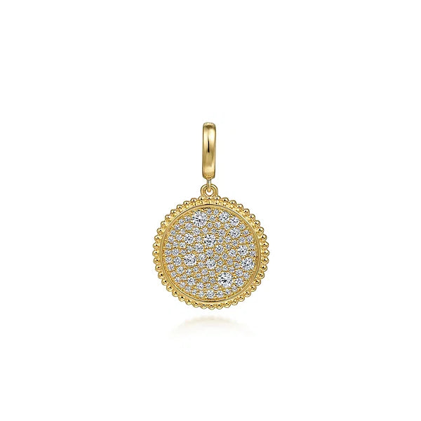 Gabriel & Co., 14K Yellow Gold Diamond Pave Bujukan Medallion Pendant in size 18mm