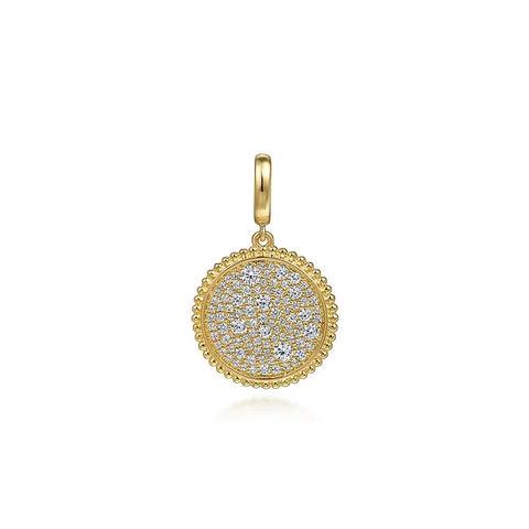 Gabriel & Co., 14K Yellow Gold Diamond Pave Bujukan Medallion Pendant in size 18mm