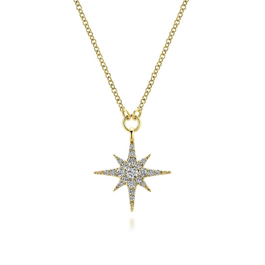 Gabriel & Co., 14K Yellow Gold Diamond Starburst Pendant Necklace