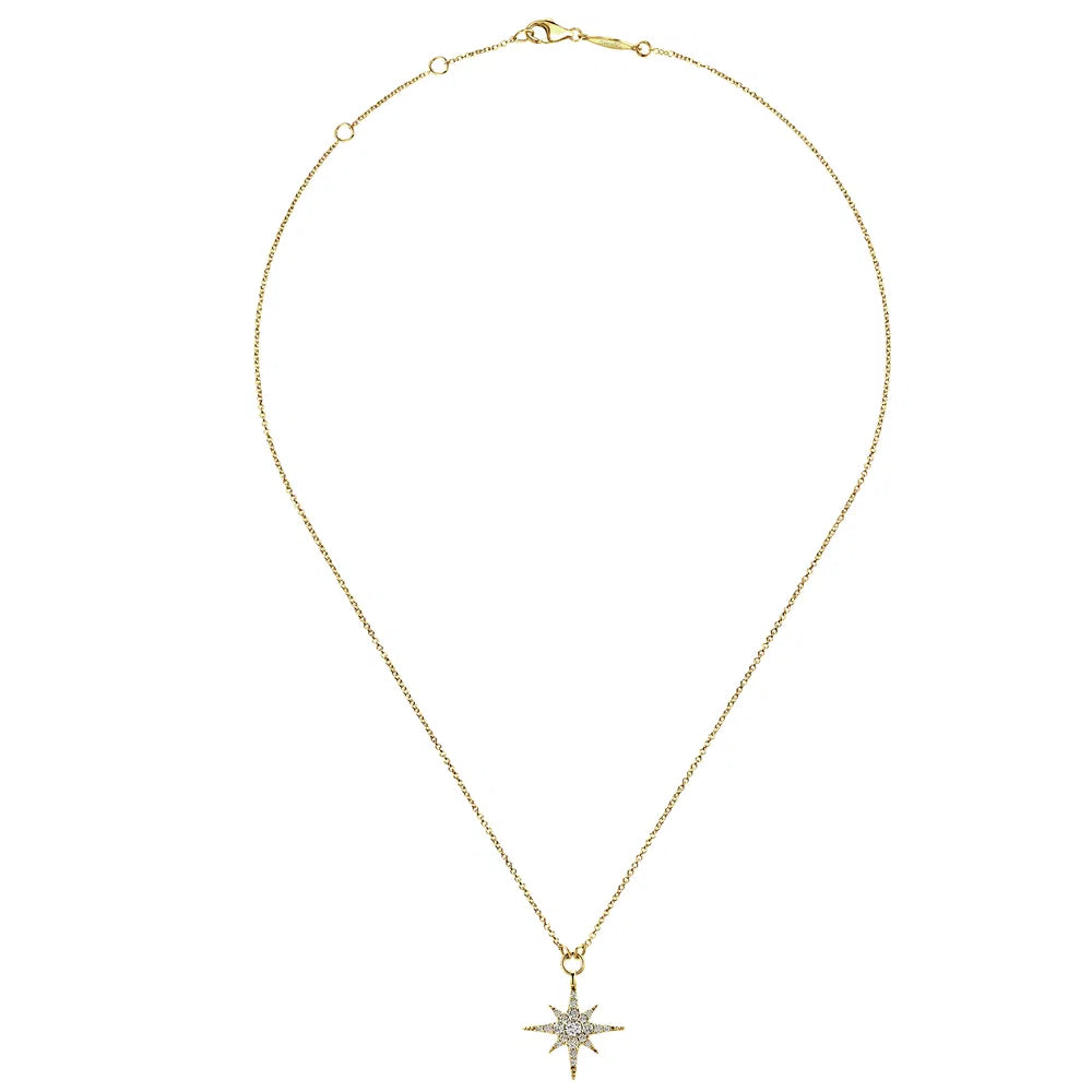 Gabriel & Co., 14K Yellow Gold Diamond Starburst Pendant Necklace