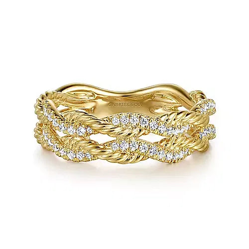 Gabriel & Co., 14K Yellow Gold Diamond Twisted Ladies Ring
