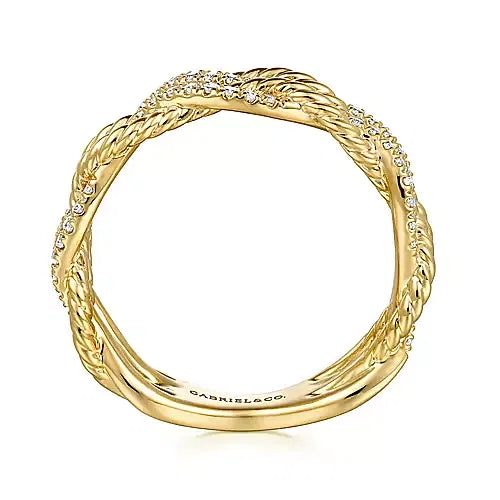 Gabriel & Co., 14K Yellow Gold Diamond Twisted Ladies Ring