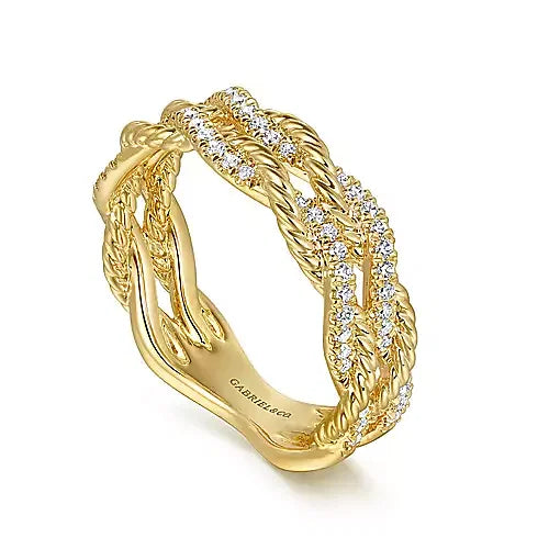 Gabriel & Co., 14K Yellow Gold Diamond Twisted Ladies Ring