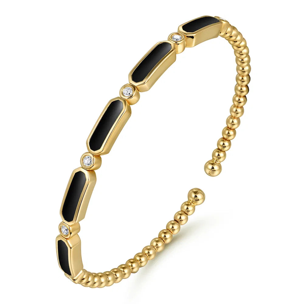 Gabriel & Co., 14K Yellow Gold Diamond and Onyx Bujukan Bangle