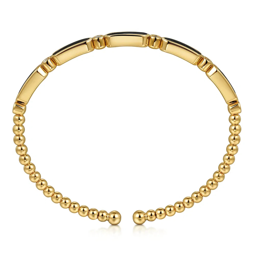 Gabriel & Co., 14K Yellow Gold Diamond and Onyx Bujukan Bangle