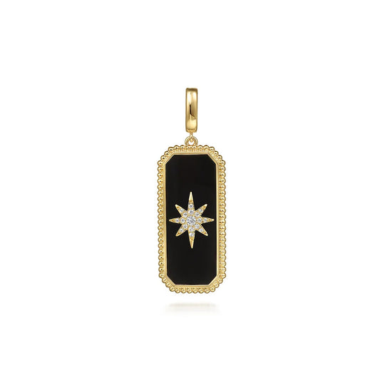 Gabriel & Co., 14K Yellow Gold Diamond and Onyx Bujukan Medallion Pendant