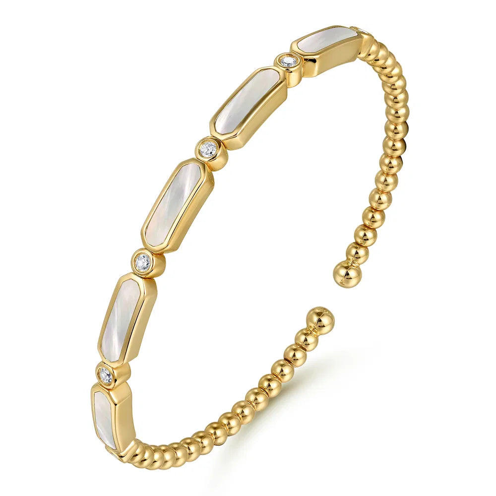 Gabriel & Co., 14K Yellow Gold Diamond and White Mother of Pearl Bujukan Bangle