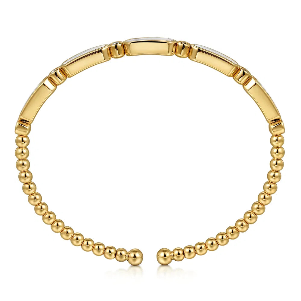 Gabriel & Co., 14K Yellow Gold Diamond and White Mother of Pearl Bujukan Bangle
