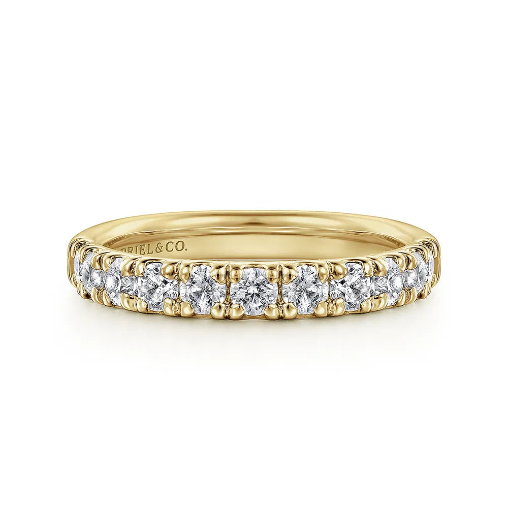 Gabriel & Co., 14K Yellow Gold French Pave Set Diamond Wedding Band