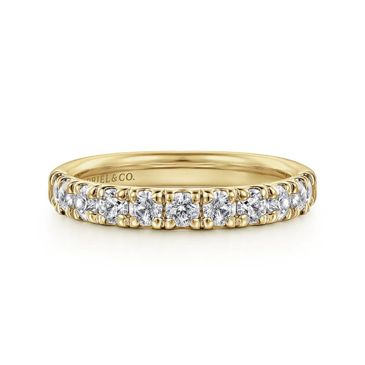 Gabriel & Co., 14K Yellow Gold French Pave Set Diamond Wedding Band