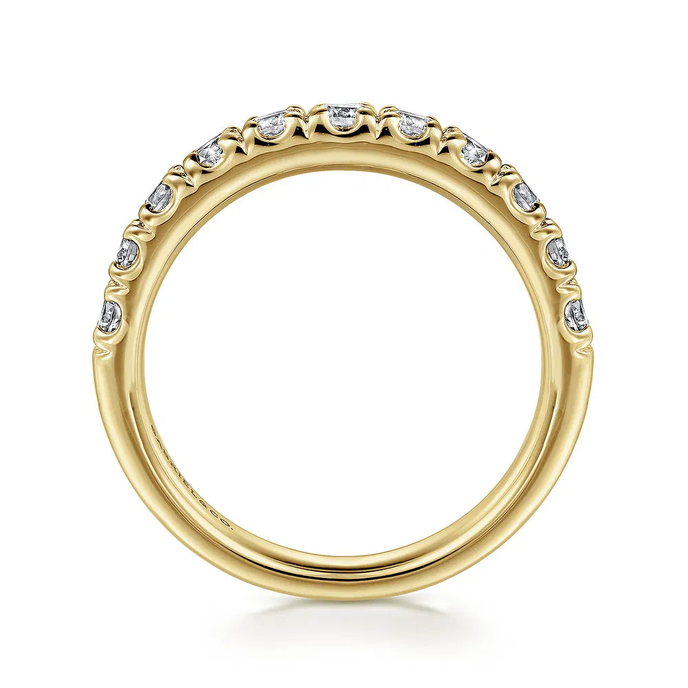 Gabriel & Co., 14K Yellow Gold French Pave Set Diamond Wedding Band