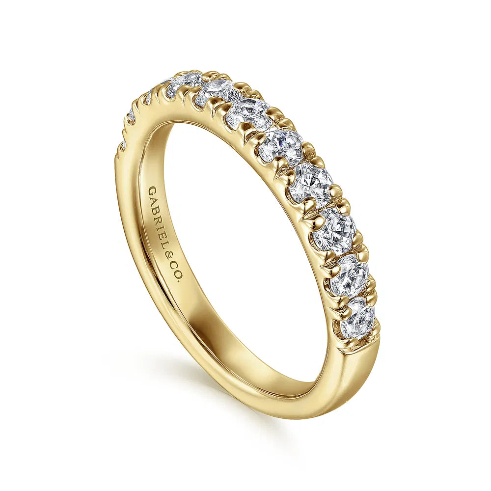 Gabriel & Co., 14K Yellow Gold French Pave Set Diamond Wedding Band