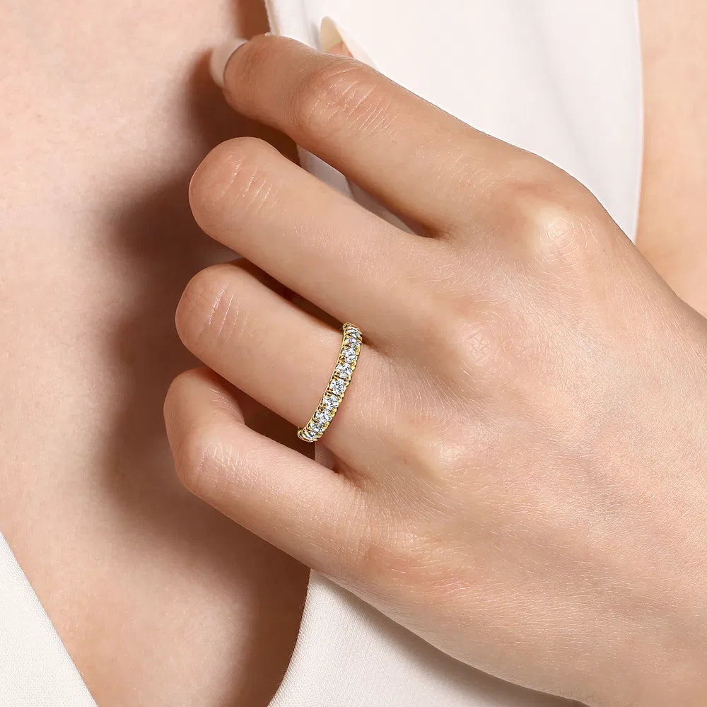 Gabriel & Co., 14K Yellow Gold French Pave Set Diamond Wedding Band