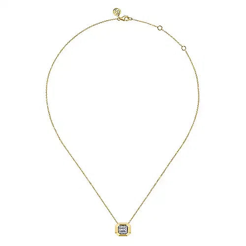Gabriel & Co., 14K Yellow Gold Geometric Baguette and Round Diamond Pendant Necklace