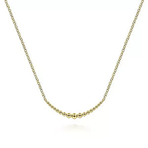 Gabriel & Co., 14K Yellow Gold Graduating Bujukan Beads Curved Bar Necklace