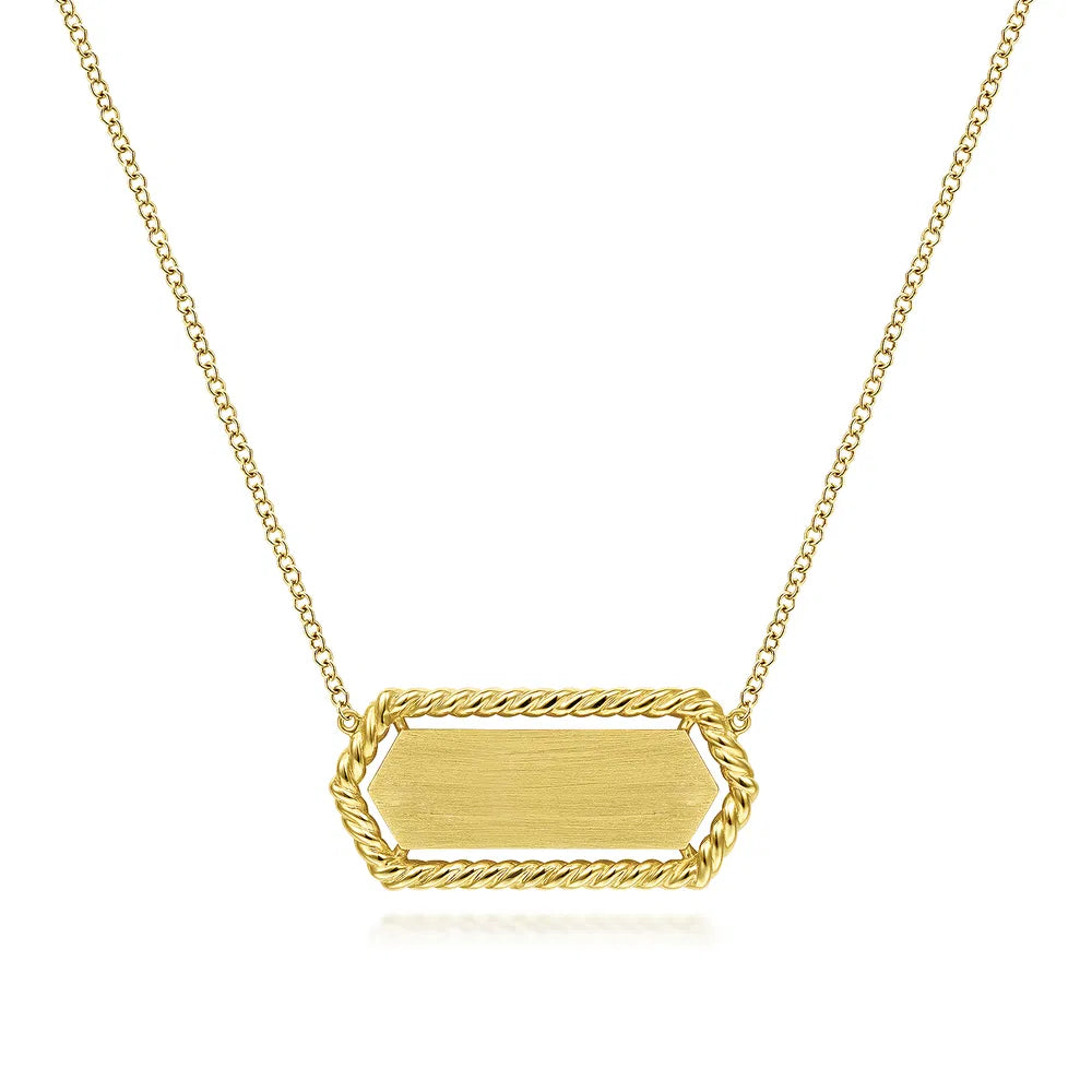 Gabriel & Co., 14K Yellow Gold Hexagonal Rectangle ID Necklace with Twisted Rope Frame