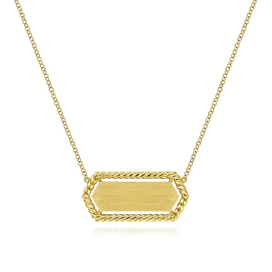 Gabriel & Co., 14K Yellow Gold Hexagonal Rectangle ID Necklace with Twisted Rope Frame