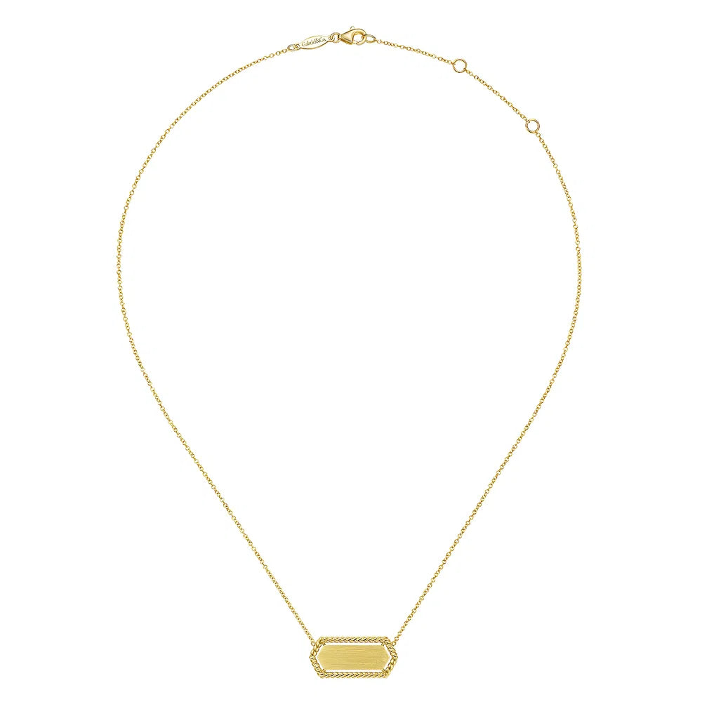 Gabriel & Co., 14K Yellow Gold Hexagonal Rectangle ID Necklace with Twisted Rope Frame