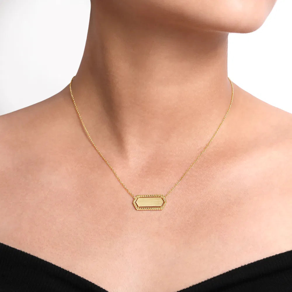 Gabriel & Co., 14K Yellow Gold Hexagonal Rectangle ID Necklace with Twisted Rope Frame
