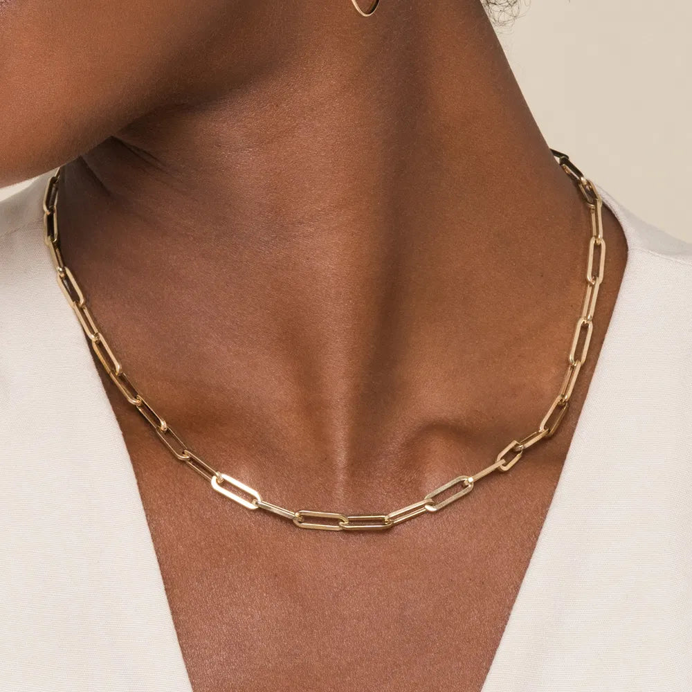 Gabriel & Co., 14K Yellow Gold Hollow Paper Clip Chain Necklace