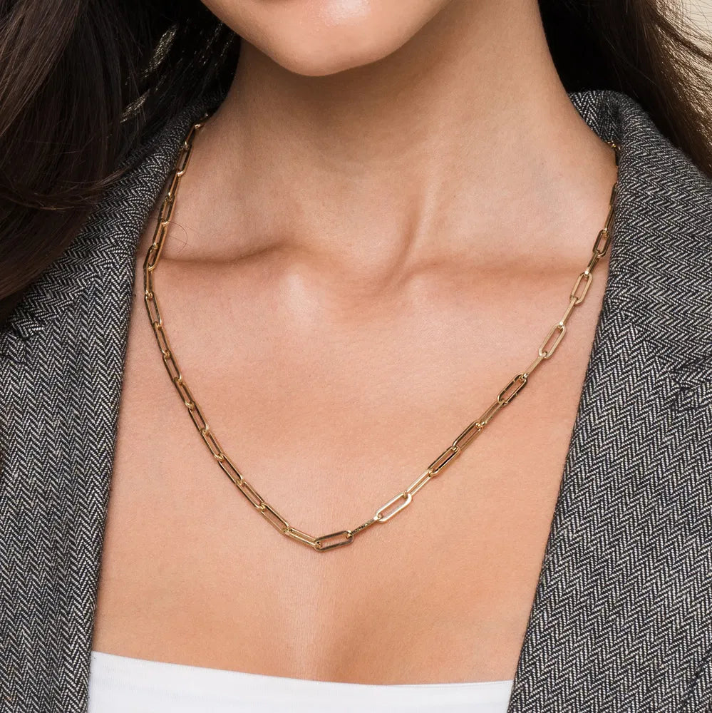Gabriel & Co., 14K Yellow Gold Hollow Paper Clip Chain Necklace
